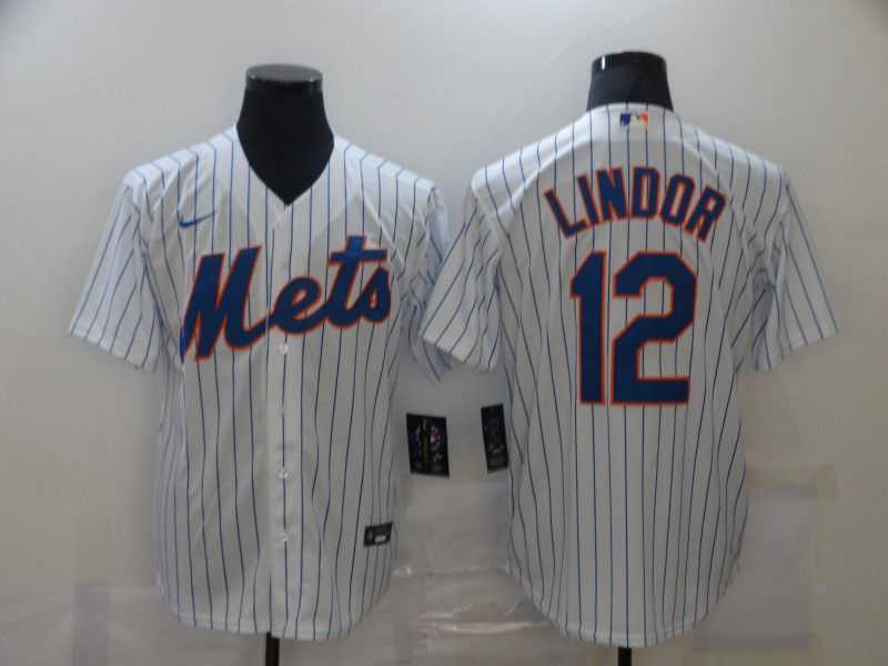 Men New York Mets 12 Lindor White Game Nike MLB Jerseys